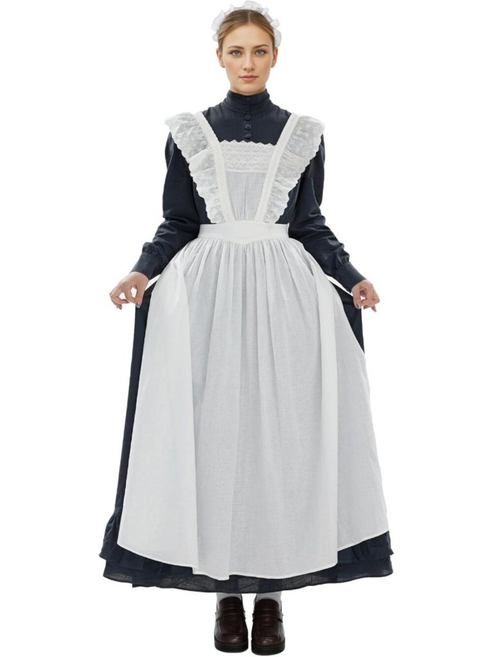 Medieval Renaissance Costume Set with Retro Apron & Ruffled Headpiece Accessory